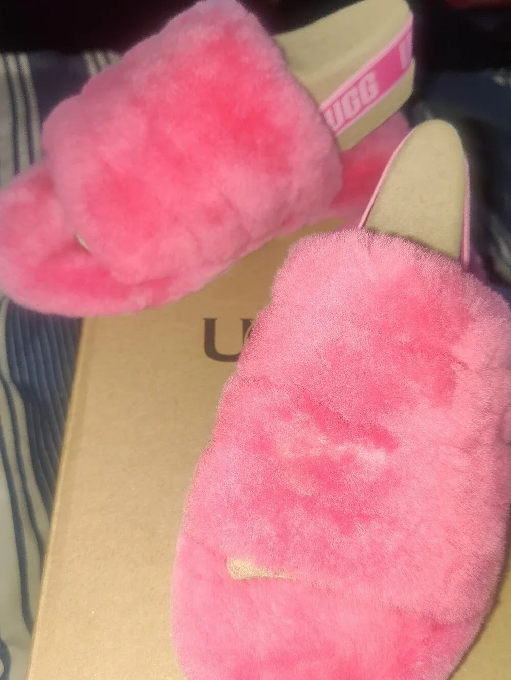 UGG Kids Pink Fluff Slide Slippers